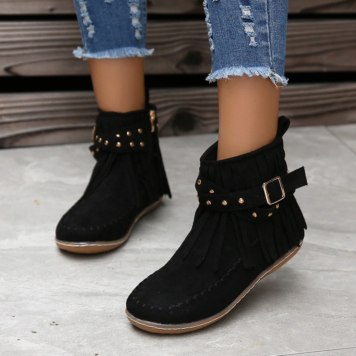 Esmeralda Fringe Vegan Leather Boots