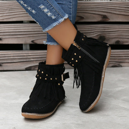 Esmeralda Fringe Vegan Leather Boots